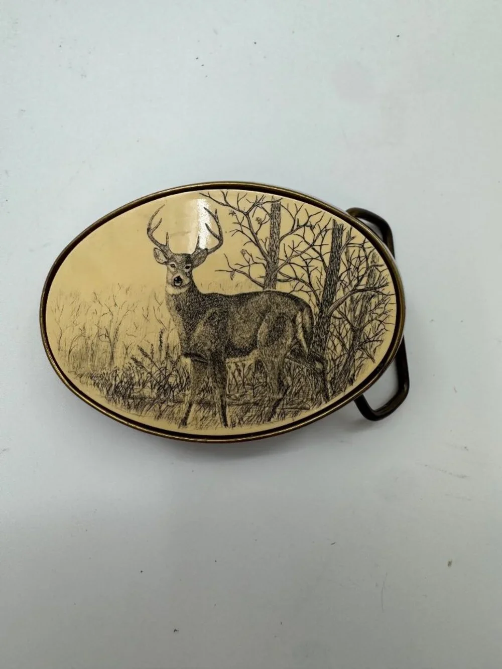 Vintage 1983 Barlow Solid Brass Deer Belt Buckle Made In USA 3